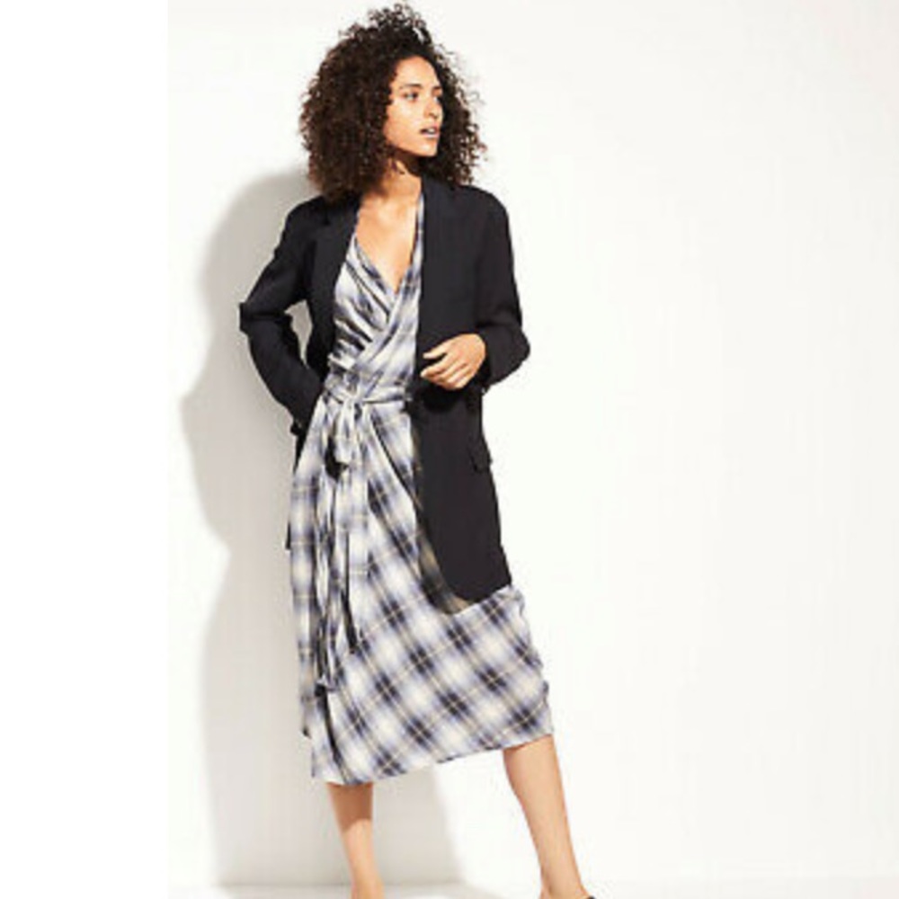 Vince Shadow Plaid Sleeveless Dress